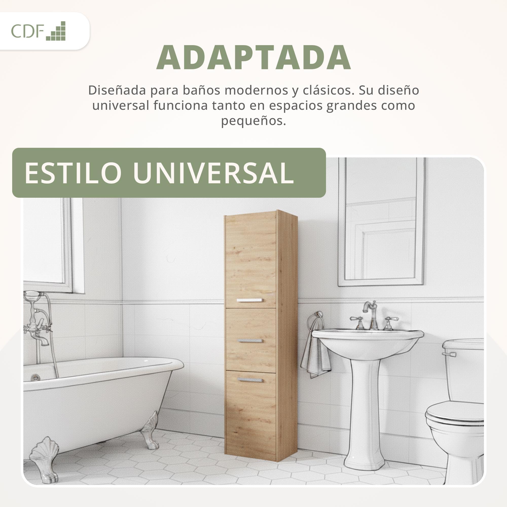 CDF Armario de Baño Alto Columna Mueble Baño Estrecho - Ancho: 40 cm Roble Artisan 30x40x170 cm Ahorro de Espacio, para Guardar Cosméticos y Productos de Limpieza, para Espacios Pequeños