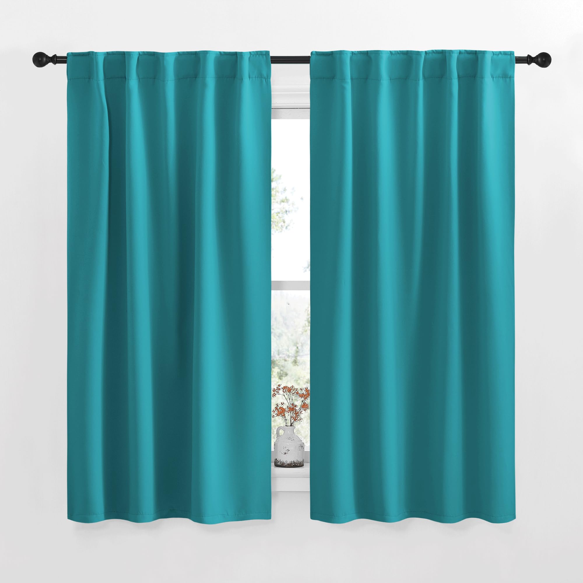 NICETOWN RV Curtains for Camper Windows - (Peacock Blue Color) 34x54 Inch, 2 Panels Set, Thermal Insulated Room Darkening Blackout Drapes/Draperies with Rod Pocket &amp; Back Tab for Half Window