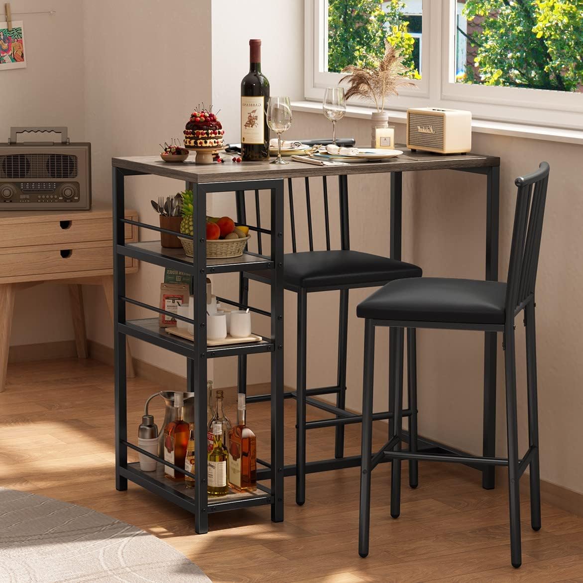 Amazon.com - Gizoon Bar Table and Chairs Set for 2 with 3 Storage ...