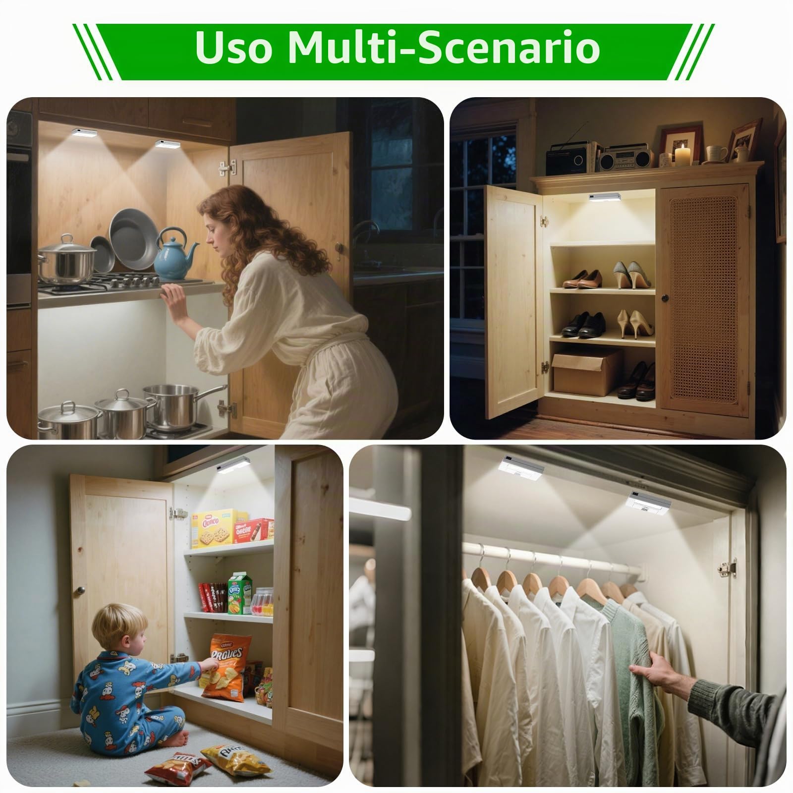 Set 6 Luce Armadio, LuceLed da Cassetto con Sensore Porta, LED Armadio Bianco Freddo, Dispensa, Cucina, Cassaforte, Guardaroba
