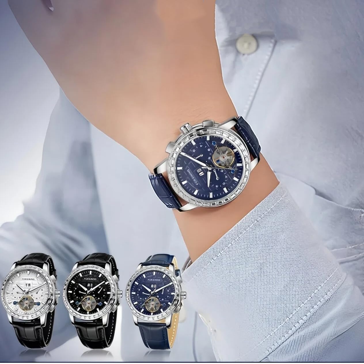 Hollow Skeleton Tourbillon automatyczny mechanizm męski zegarek ustawienie diamentów kalendarz tydzień miesiąc wielofunkcyjne wodoodporne luksusowe zegarki mechaniczne