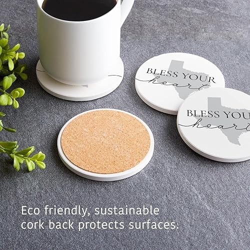 Miniatura 5 de Minimalistic B&W Texas Bless Your Heart, Joyride Home Decor, 4 posavasos de cerámica, posavasos circulares de 4 pulgadas, juego de 4, parte trasera