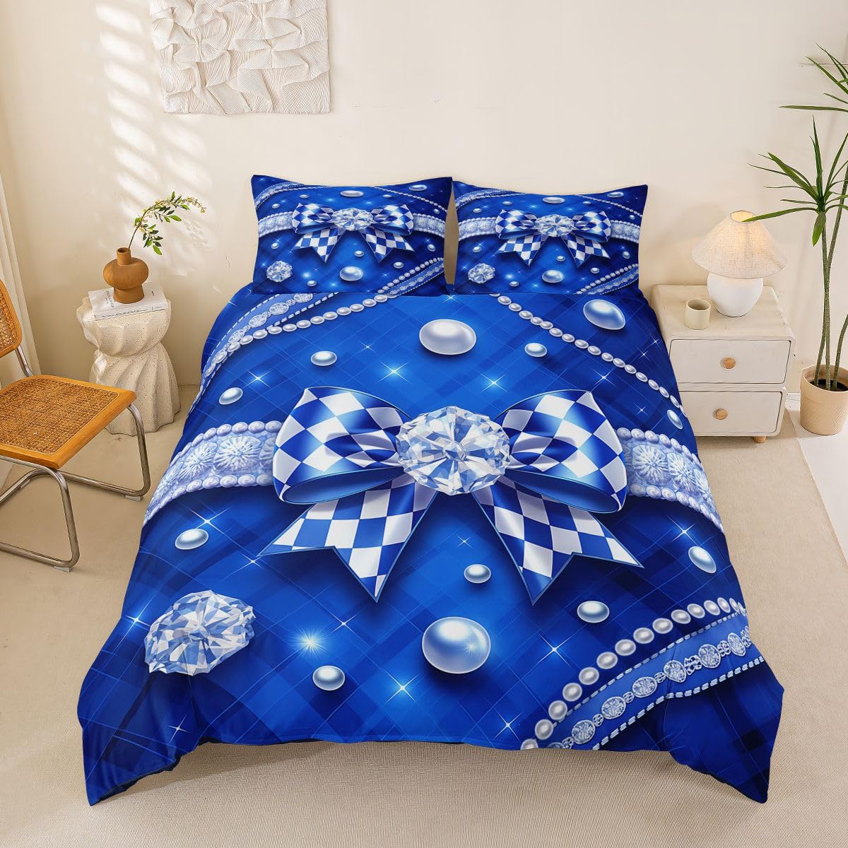 Housse de couette 200x200 plaid noeud papillon en microfibre parure lit 3 pièces
