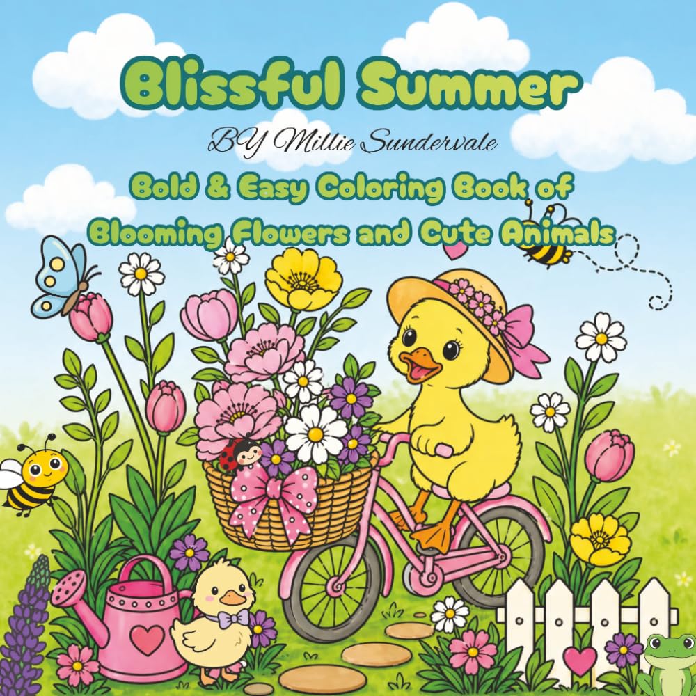 Blissful Summer: Bold and Easy Coloring Book for Women and Girls Featuring Beautiful Flowers, Relaxing Scenes and Cute Animals for Stress Relief and Quiet Moments