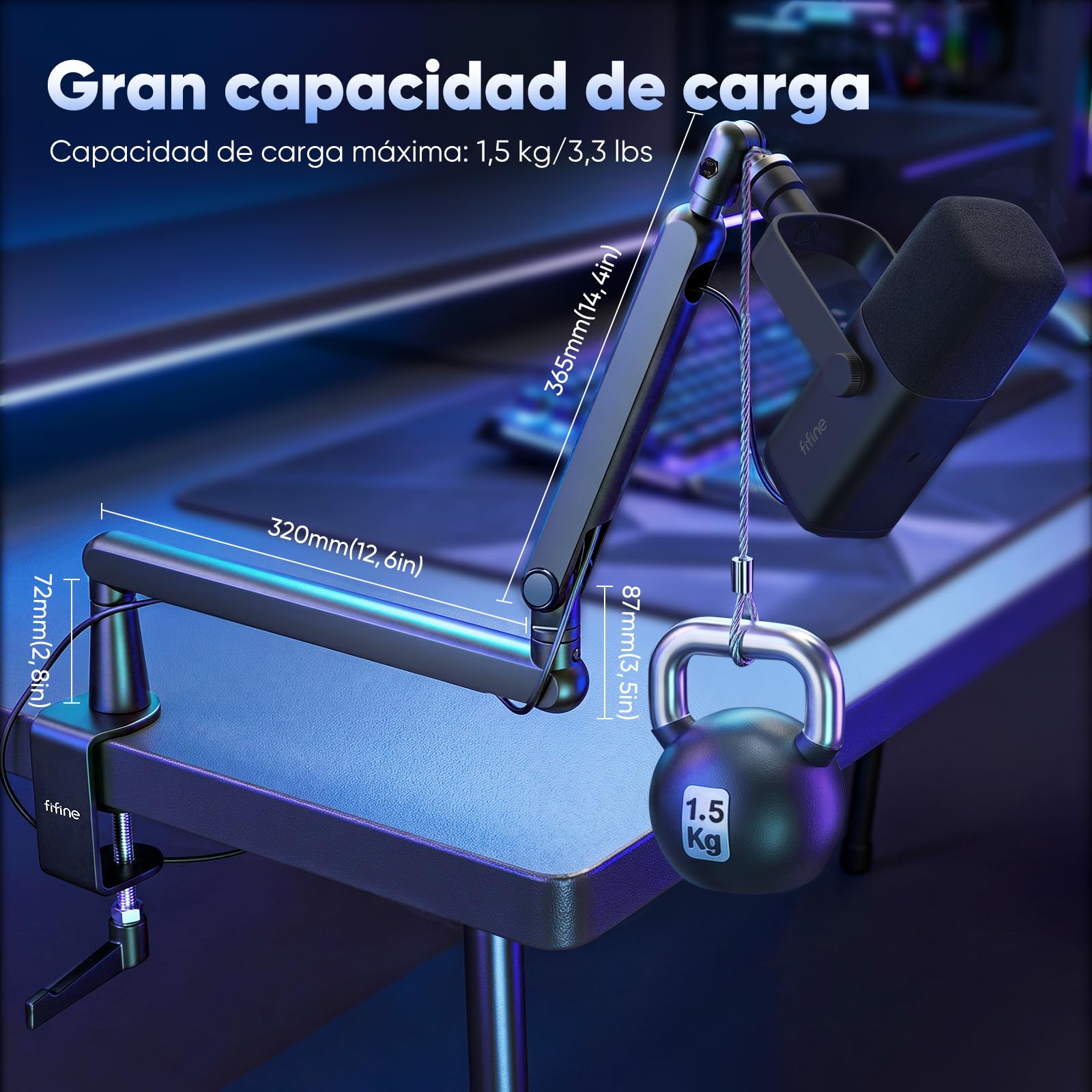 FIFINE Soporte de Micrófono, Brazo de Micrófono para Micrófono K658 K688 AM8 A8, con Pinza para Micrófono, Adaptador deTornillo, Gestión de Cables