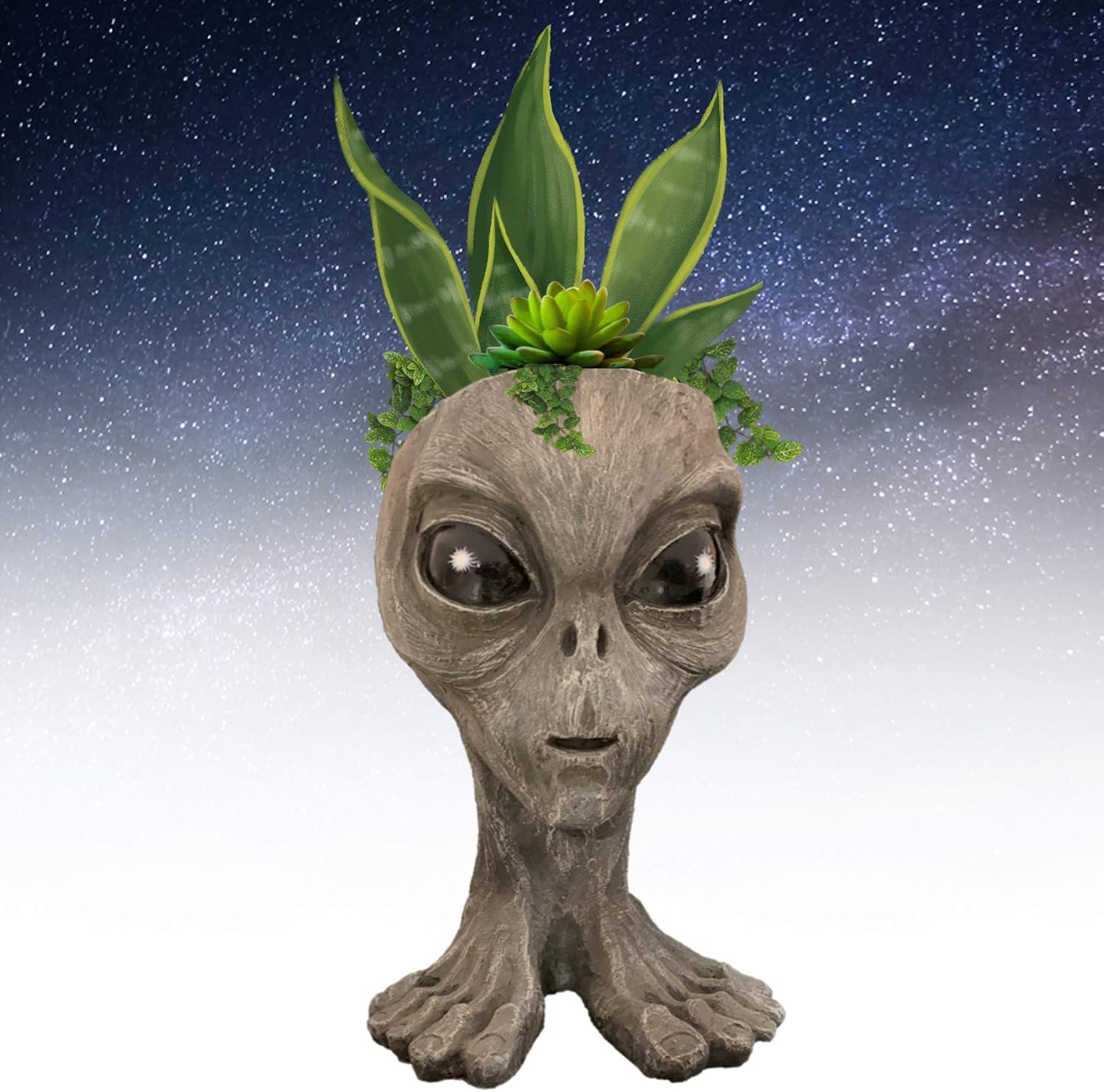 Muggly Alien Mother Aurora Planter Pot Extraterrestrial Celestial Being from Outer Space Patio & Garden Statue in Roswell Greys Stone-Gray Finish