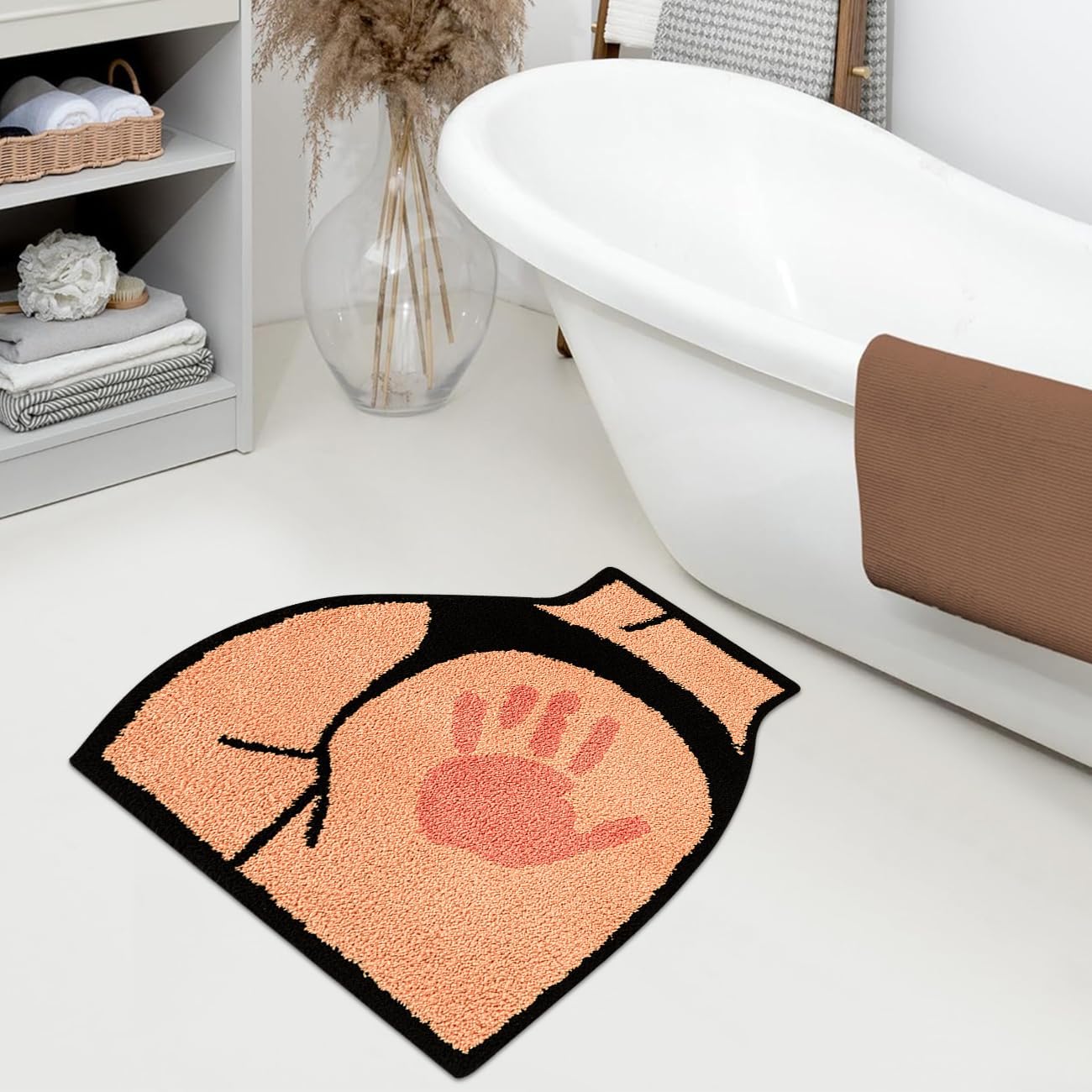 Buttock Shaped Bathroom Rugs Sexy Buttock Bath Mat Extra Soft Fluffy Water Absorbent Floor Mats Non-Slip Washable Shower Carpet Funny Home Decor Cartoon Rugs for Bedroom, 2.3FT (Pink)