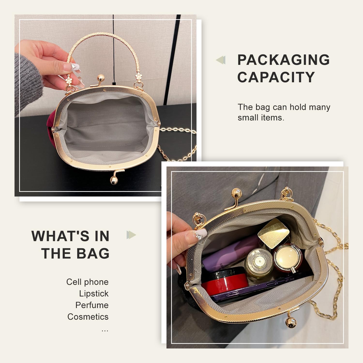 Pahajim‌ Bolso Fiesta Mujer Bolso Noche Elegante Cartera de Mano, Vintage Clutch Ceremonia con Cadena para Boda Novia Cocktai Banquete