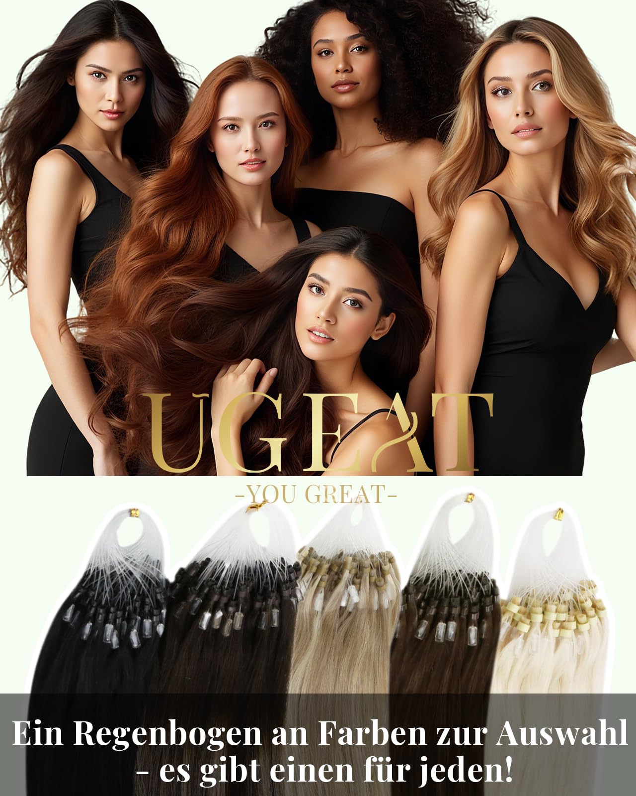 Ugeat Microring Extensions Echthaar Schwarz 55 cm Microring Echthaar Extensions Glatt Schwarz Haarverlängerung Micro Black Remy Haar 50g 50s