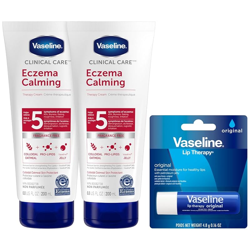 Vaseline Loção Corporal com Aveia Coloidal, 2 unidades, e Bálsamo Labial Original, Conjunto com 3