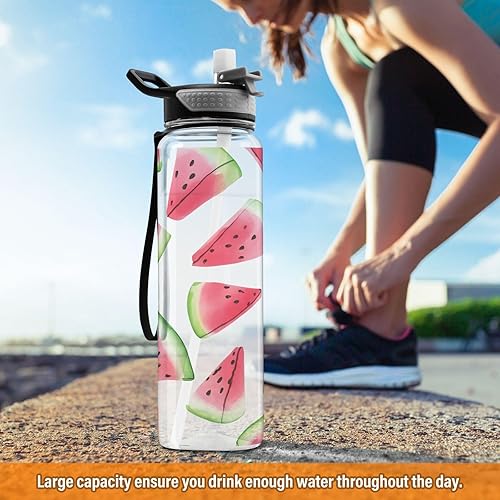 Miniatura 6 de Coikll Sweet Watermelon - Botella de agua deportiva con pajilla, botella de Tritan a prueba de fugas, sin BPA, botella de agua transparente para