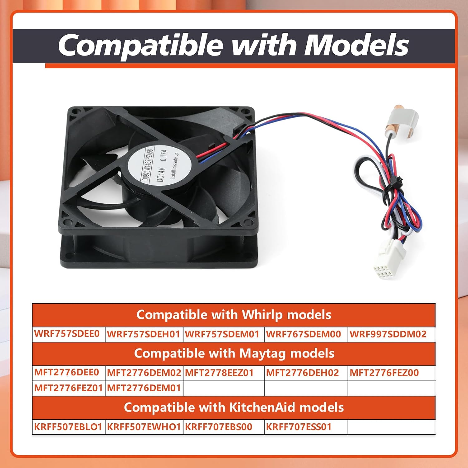 W11033168 Refrigerator Evaporator Fan Motor with Wire Harness Replacement for Whirlp Fridge WRF757SDEE01 for KitchenAid KRFF507EBLO1 for Maytag MFT2776DEE02 Cooling Cycle Part