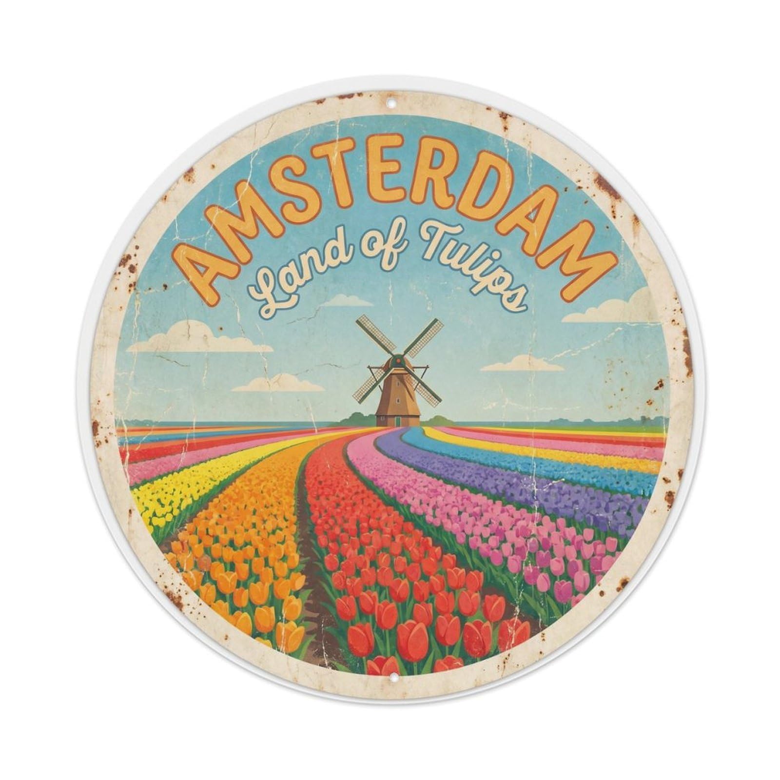 Fqnyr Style Vintage Travel Amsterdam Tulip Fields Metal Tin Sign
