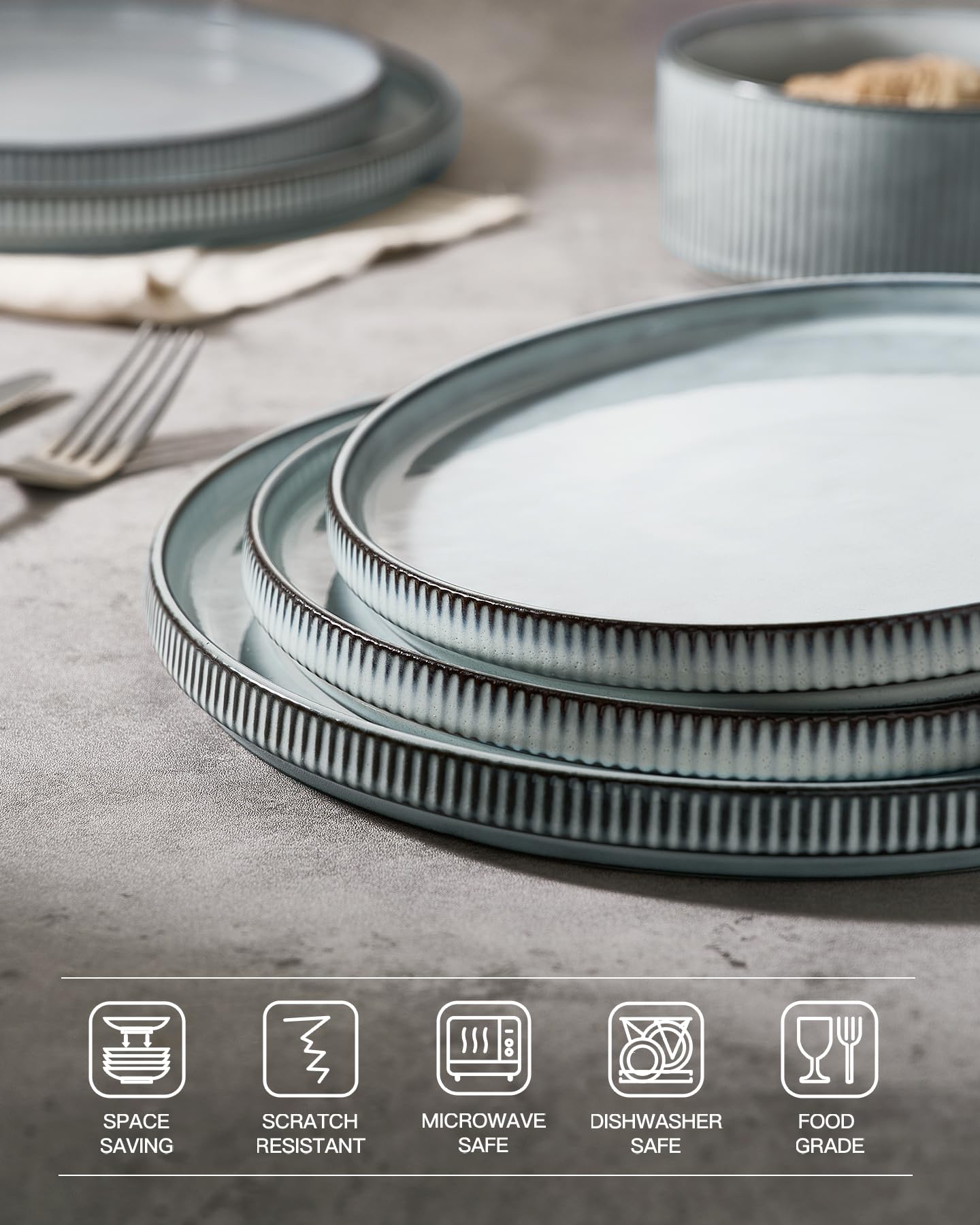famiware Assiettes à dîner pour 15,2 cm – Résistantes aux rayures – Vaisselle en grès moderne et rustique – Bleu fumé