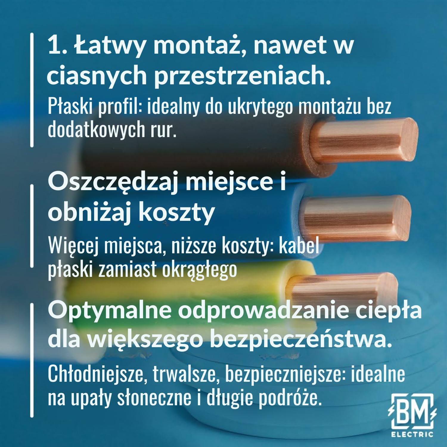 NYM kabel 3 x 1,5 mm² YDYp – kabel zasilający 3-biegunowy, płaski kabel 100 m, 10 x 5 mm, przepust okienny, kabel do wilgotnych pomieszczeń, masywny przewód miedziany, 300/500 V