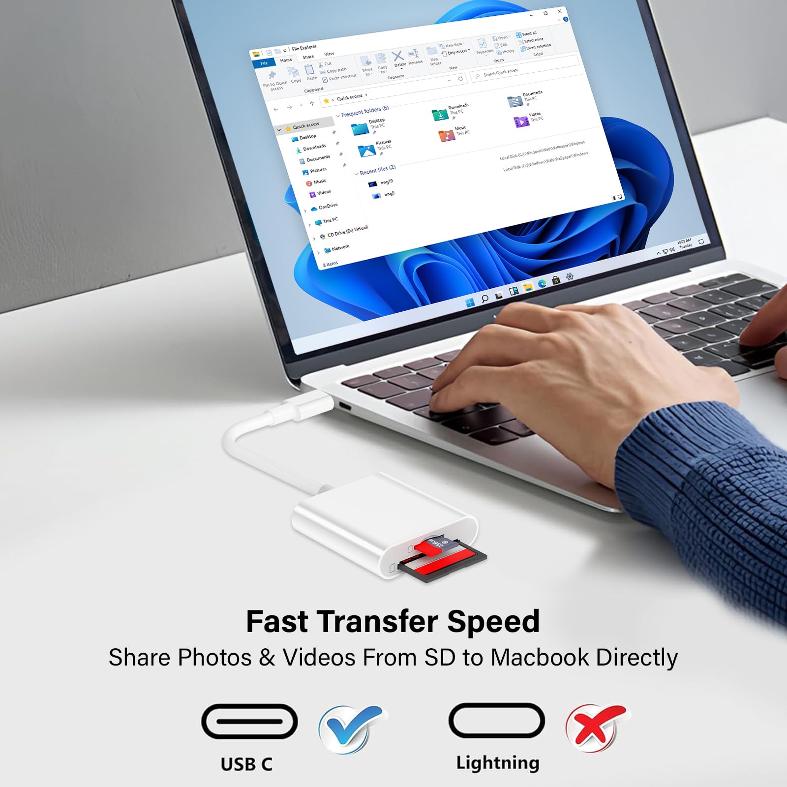 Lecteur de carte mémoire USB C de type C avec double micro SD et SD, haute vitesse et Plug and Play, adaptateur USB-C vers micro SD/SD pour iPhone 15 16/iPad/MacBook Pro/Air