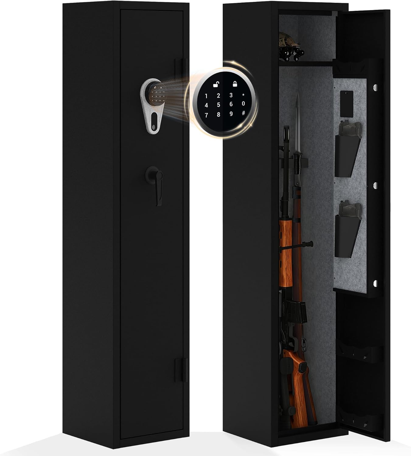 GarveeLife Heavy Duty Rifle & Pistol Safe with Quick Access Fingerprint Lock & Digital Backlit Keypad | Removable Shelves, Pistol Pockets, Dual Alarm | Home Security Gun Cabinet for Shotguns
