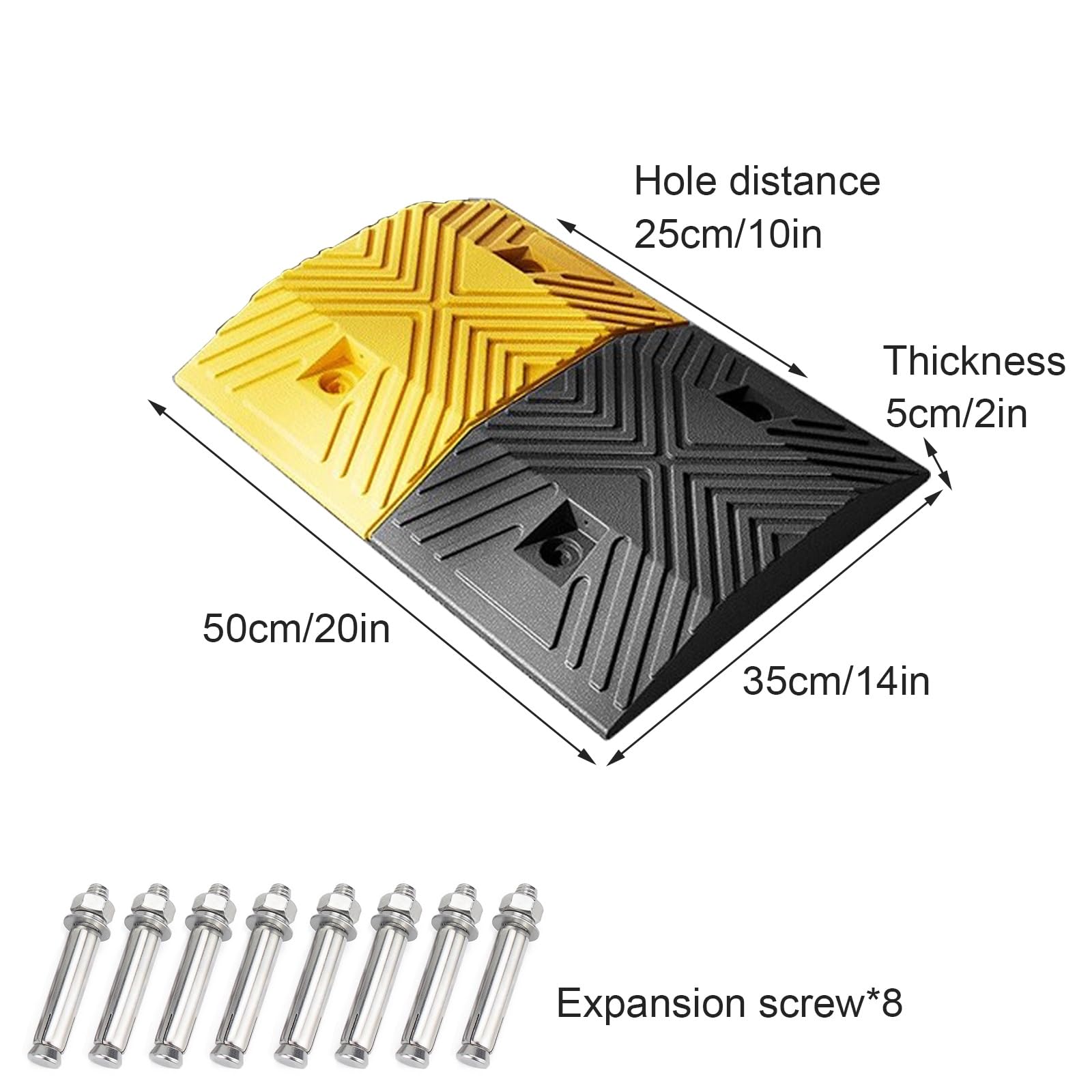 WXXZCE 2Pcs 50cm Dossi Artificiali in Gomma, Dossi Rallentatori for Impieghi Gravosi Dossi Stradali Modulari, per Strade, Garage, Asfalto, Cemento, Ghiaia, capacità di Carico 200 T