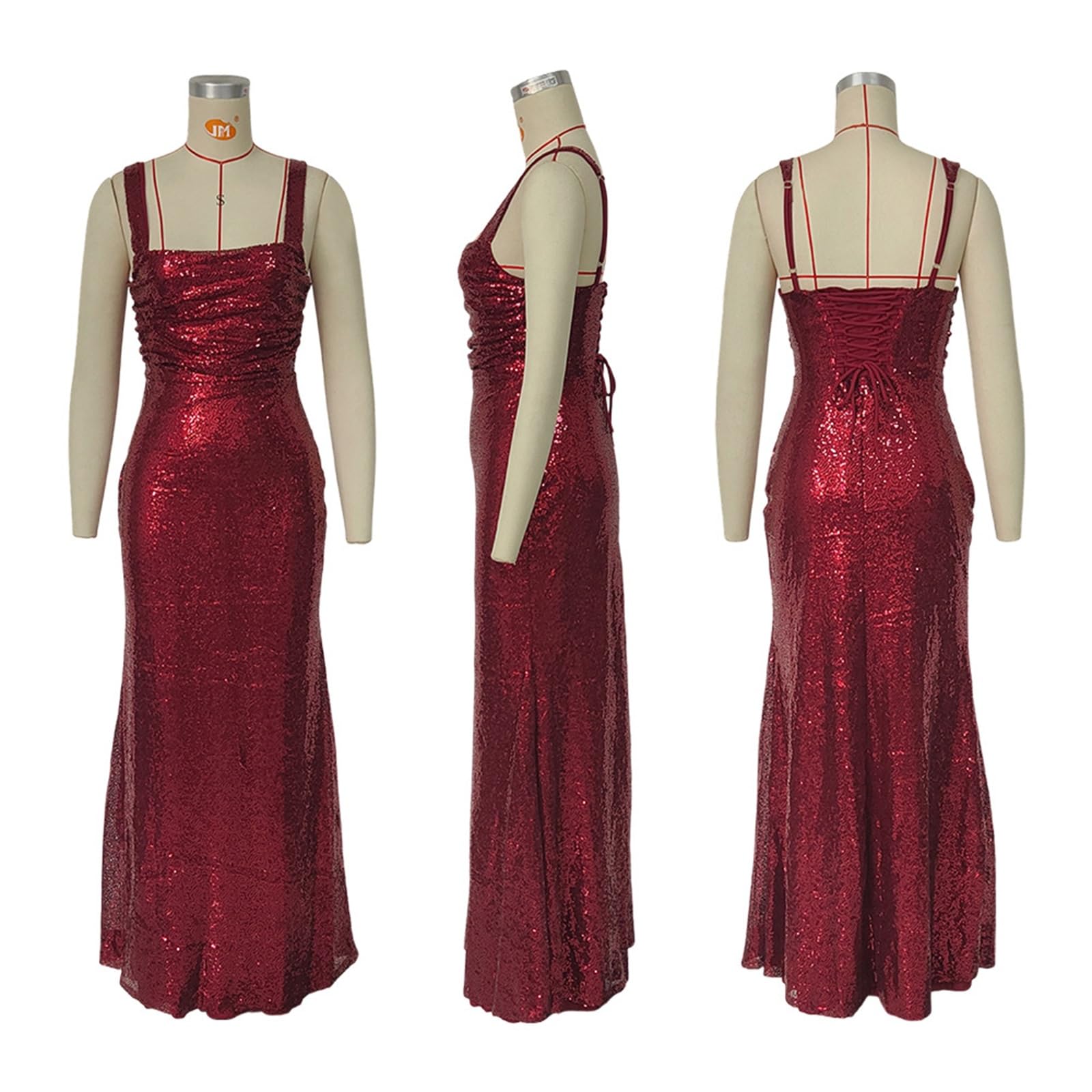 Vestido de Lentejuelas con Lazo En La Espalda, Escote Cuadrado, Tirantes Anchos, Brillante, Corte Ajustado, Ideal Para Ocasiones Formales y Fiestas Nocturnas