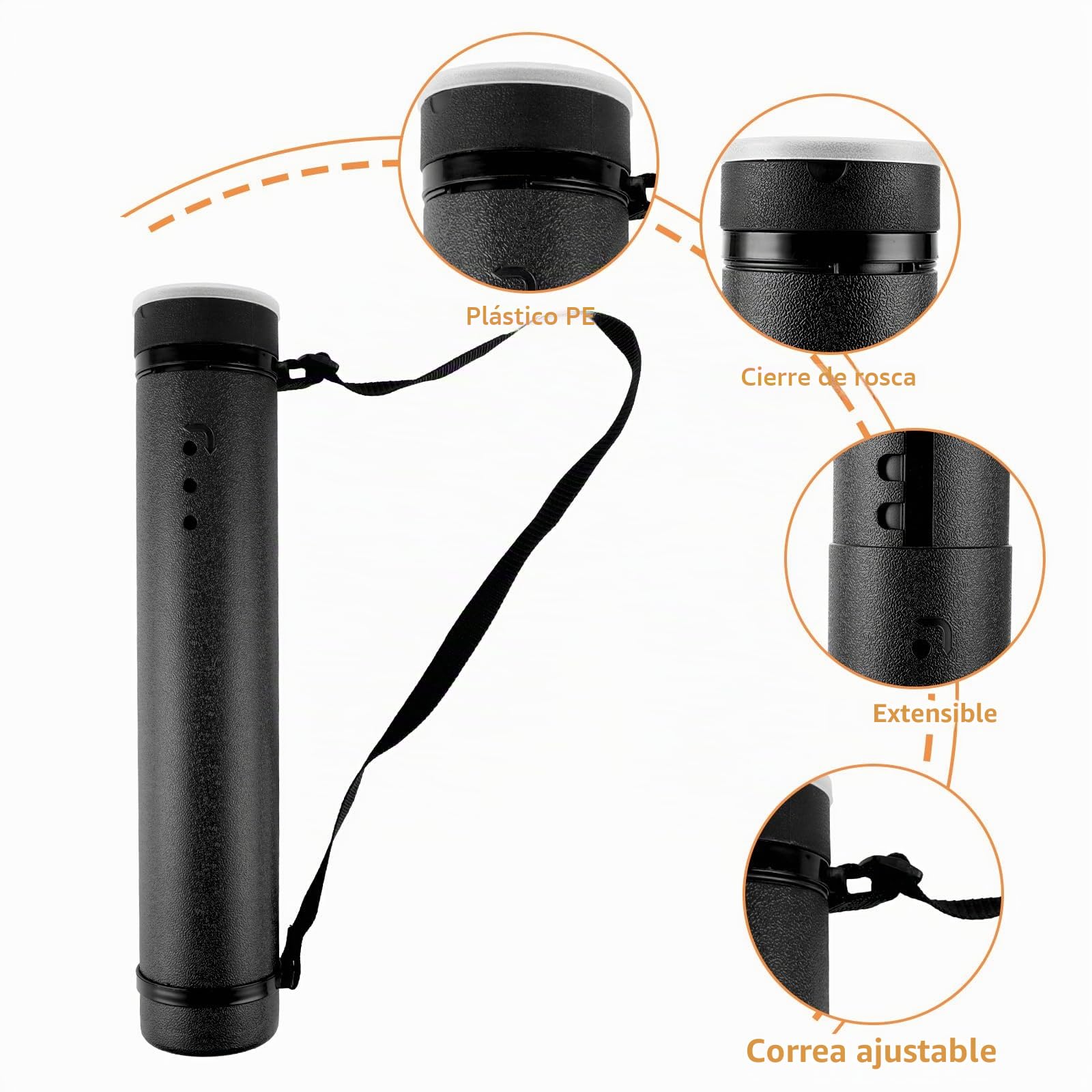 2 rollo de transporte para pósteres, A0, color negro, 45 – 75 cm, tubo de transporte telescópico