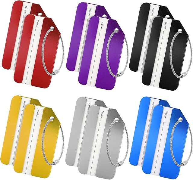 Yolev 12 Pack Metal Luggage Tags for Suitcases Travel Tags for Luggage Aluminium Alloy Suitcase Tags with Steel Loop for Travel Baggage Identity ID Labels (Multicolor)