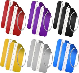 Yolev 12 Pack Metal Luggage Tags for Suitcases Travel Tags for Luggage Aluminium Alloy Suitcase Tags with Steel Loop for Travel Baggage Identity ID Labels (Multicolor)