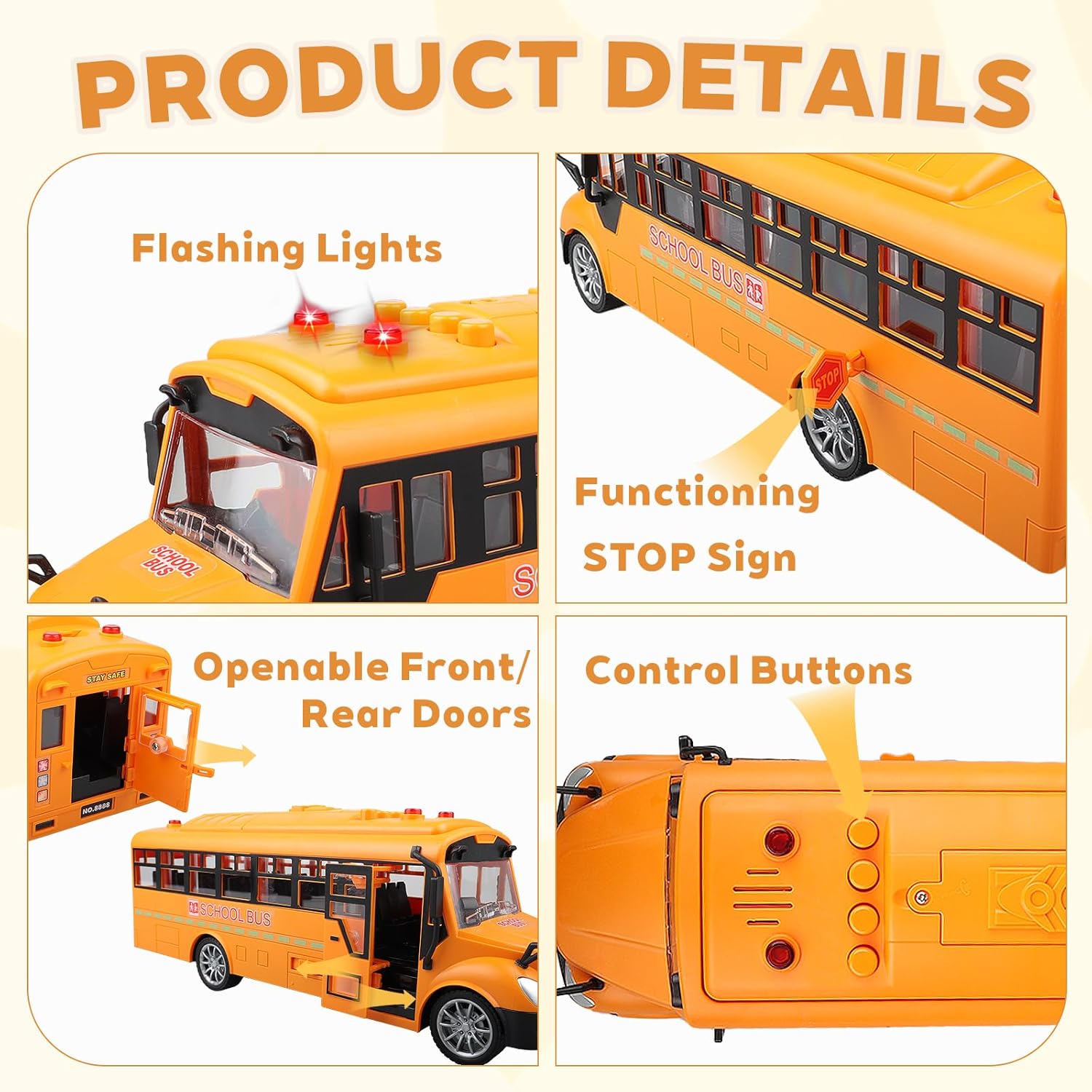 School Bus Toy with Lights & Sounds, Openable Doors & Top Cover, Yellow Preschool Learning Play Bus for Toddlers Ages 3–5, Educational Role Play Toy, for Boys & Girls(Yellow)