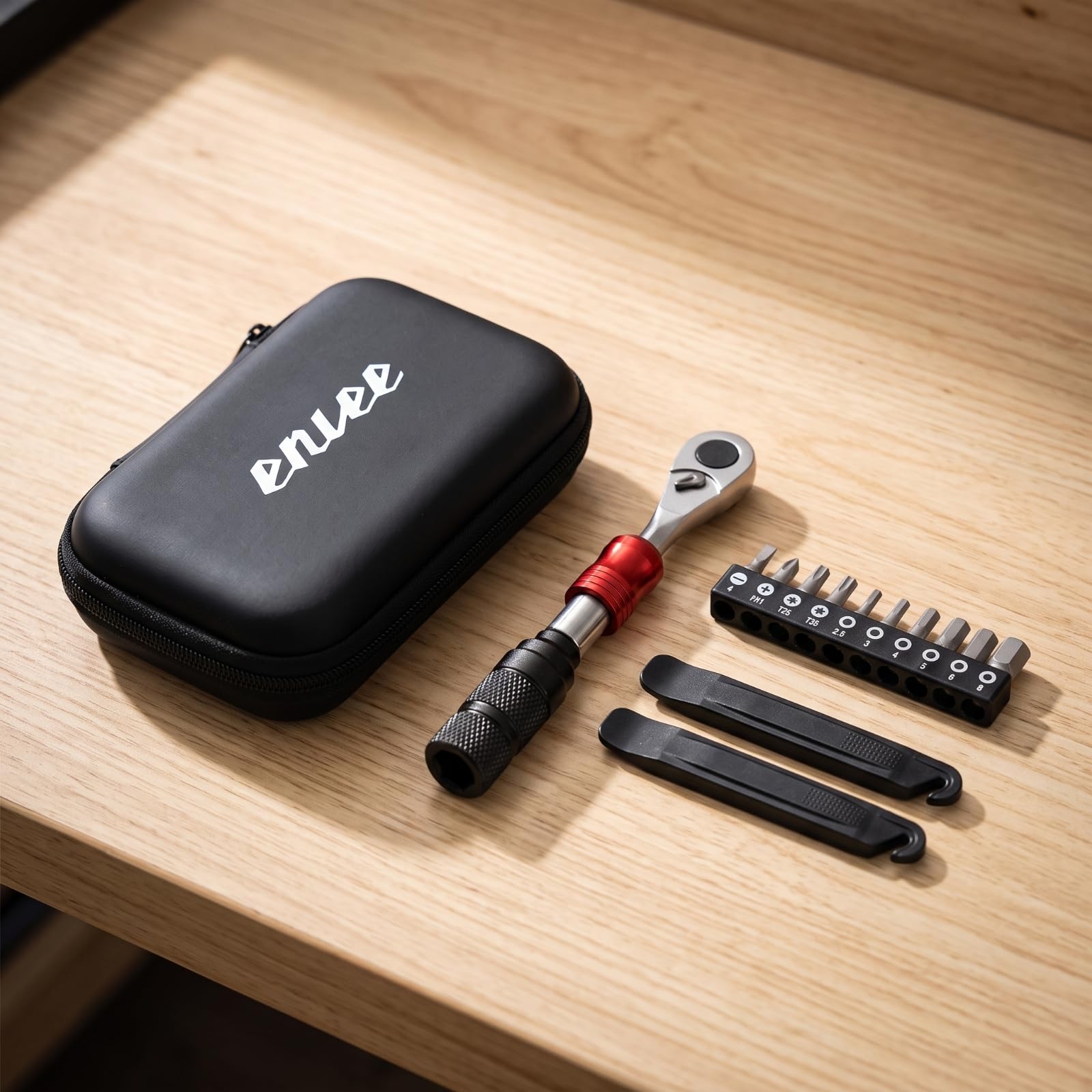 KESOTO Kit Herramienta Taller para Bicicleta con Llave Carraca Reversible y Mango Antislizante con Estrías Incluye Puntas stornillador y Palancas Acuado para Ajustes Rápidos en el Hogar