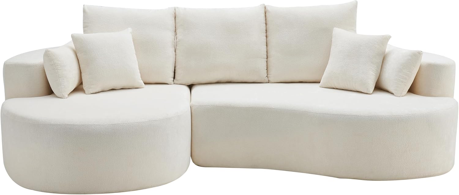 kevinplus 106'' Sectional Curved Sofa Sponge Couch with Chaise Lounge for Living Room, L-Shape Modern Sectional Sofa Couch, No Wood Structure & No Assembly, 72 Hour Rebound, White