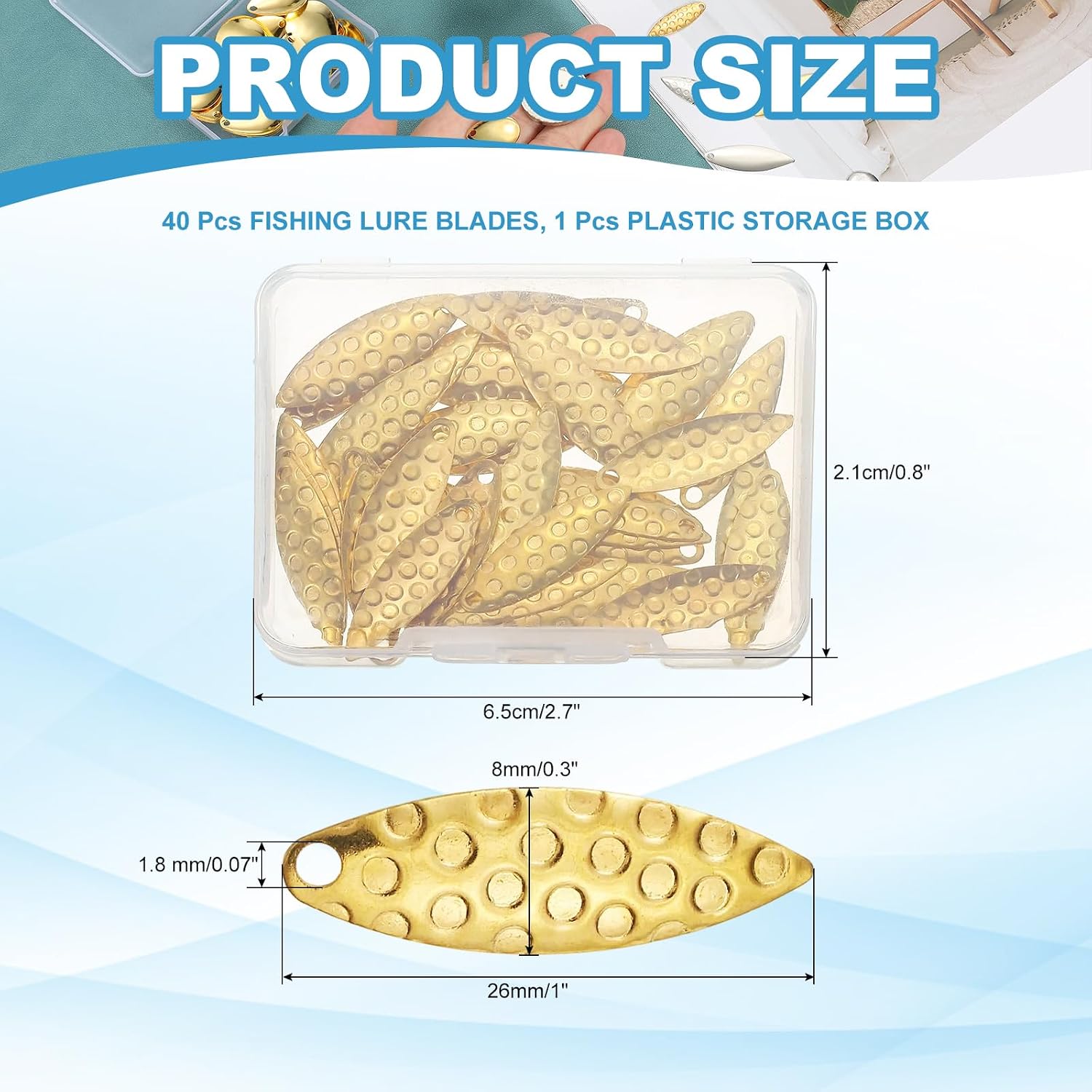 PATIKIL Fishing Lure Blades, Round Fishing Spinner Baits Willowleaf Lure Spinner Lure Making Part with Plastic Storage Box for Bait Fishing Accessories