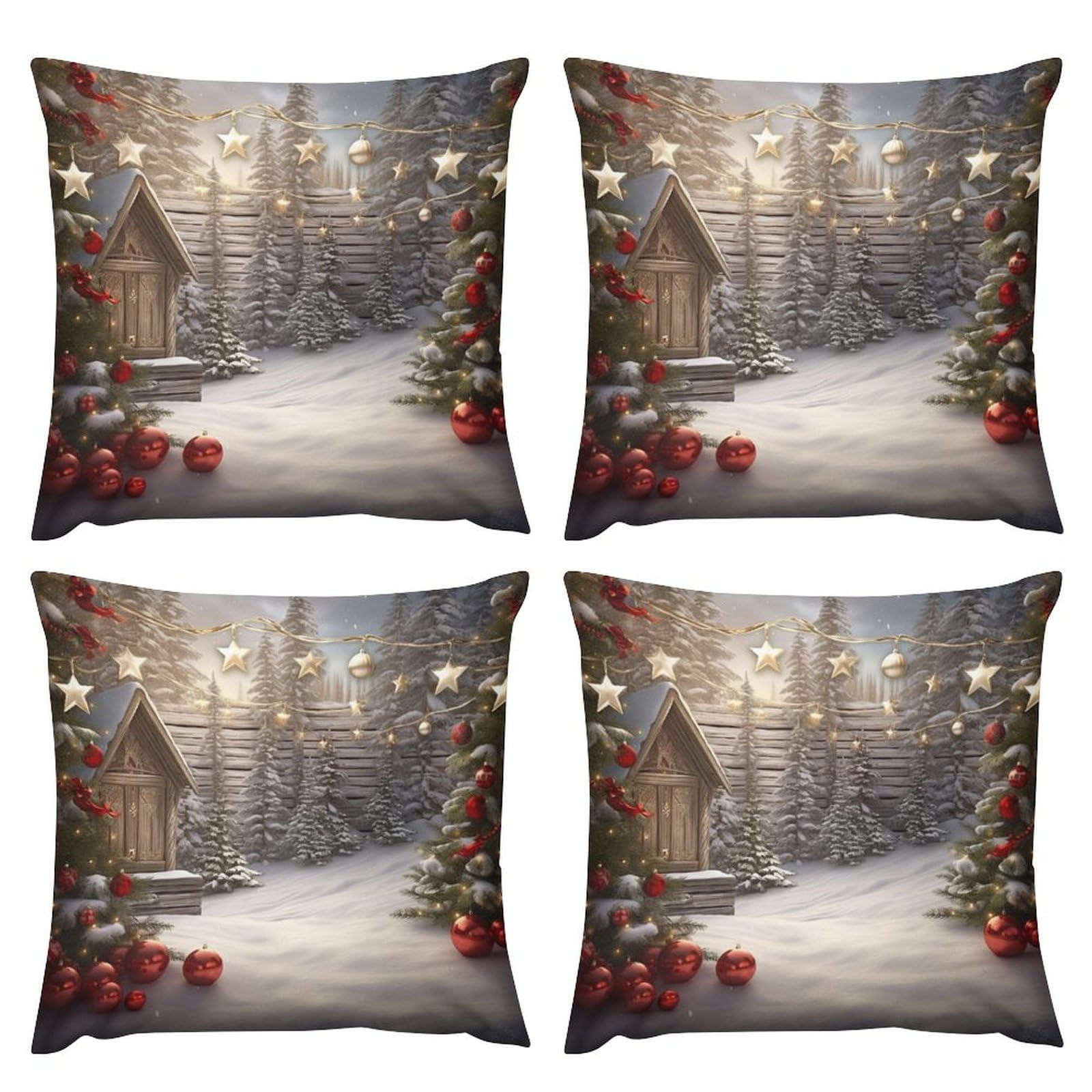Housses de coussin bois de Noël : lot de 4 taies lavables pour votre canapé
