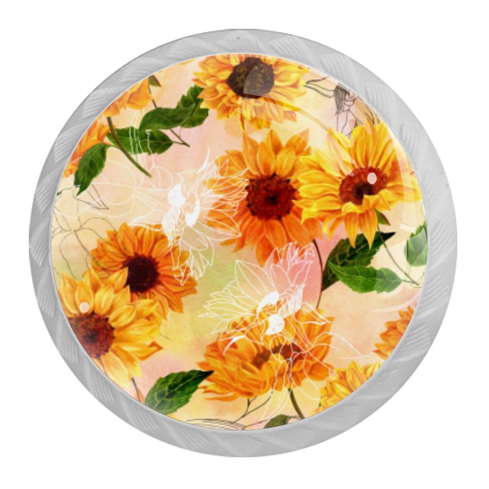 Tqmspg 4 Pieces Drawer Pulls Blossom Sunflowers Door Knobs Dresser Handles for Kitchen Wardrobe Cupboard Hardware Furniture