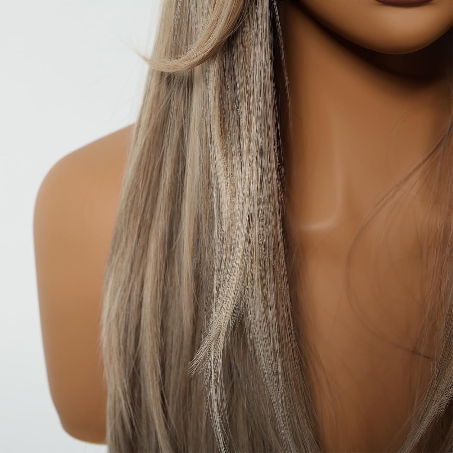 testar Long Straight Gray Brown Wigs for White Women Dark Brown to Gray Silky Hair Synthetic Middle Part Wigs for Daily Use Lace Closure Natural Hairline 26 IN