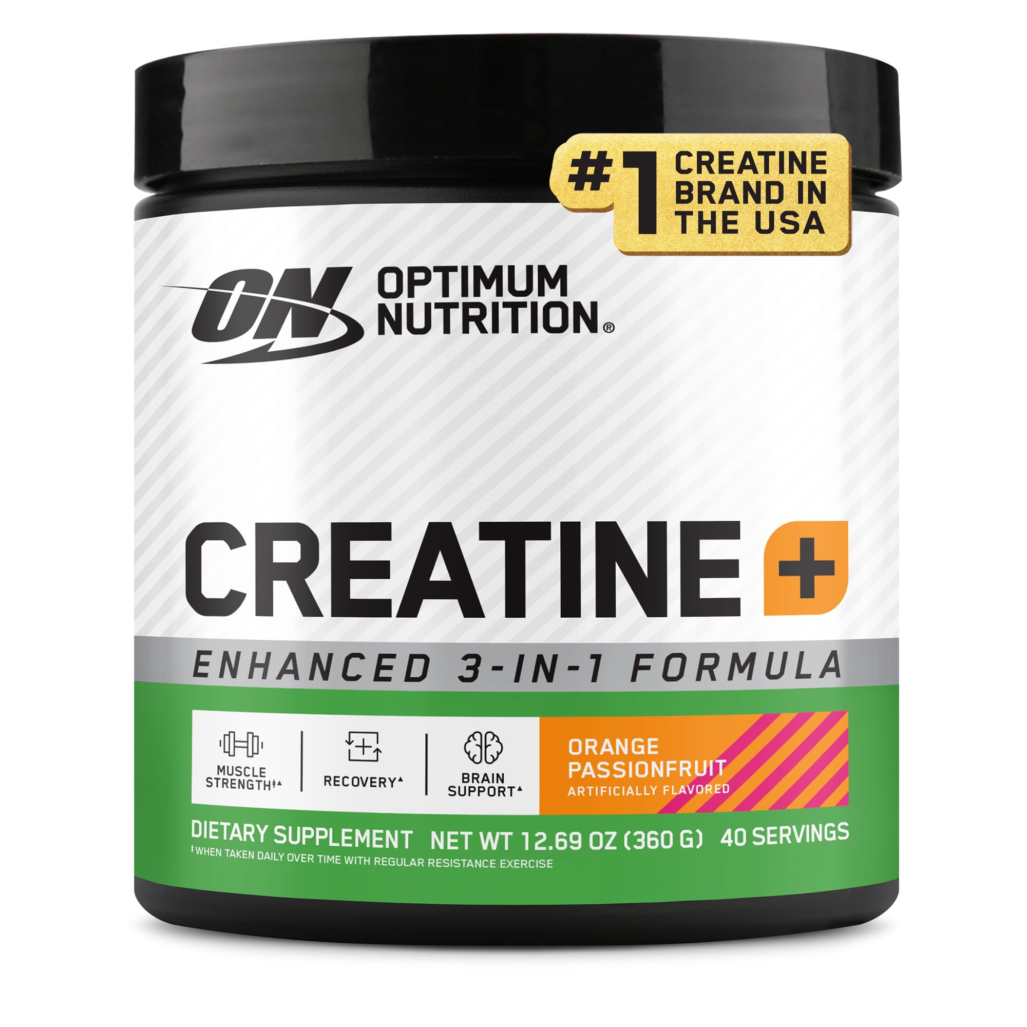 Optimum Nutrition Creatine Monohydrate Plus Powder, Orange Passionfruit Flavored Creatine Performance Blend With Electrolytes for Hydration, Added Vitamins, 40 Servings, 360 Grams (Packaging May Vary) Orange Passionfruit 360 Gram (Pack of 1)