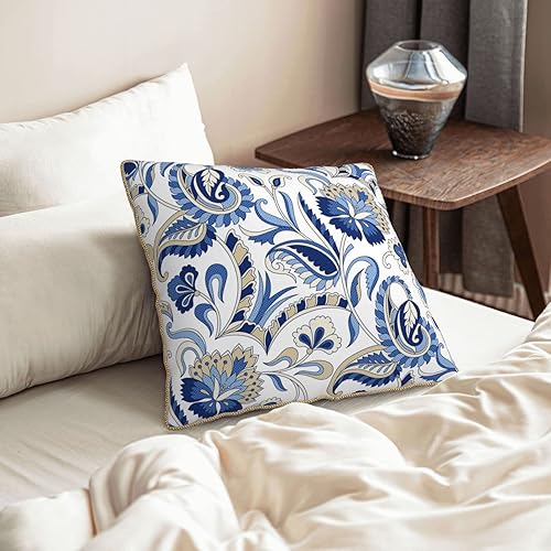 Miniatura 8 de Fundas de almohada azules florales francesas de campo decorativas de terciopelo fundas de almohada rústicas estampada de paisley funda de almohada