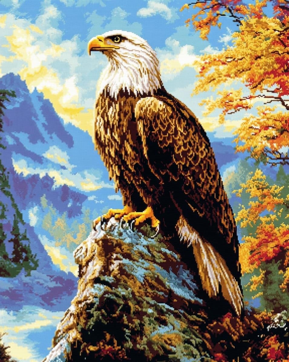 WallustrioaW DIY Stamped Cross Stitch Kits,Easy for Beginners and Children,White-Headed Sculptures on the Eaves,11CT Needlepoint Embroidery Kits Art Craft Wall Decoration,40x50cm