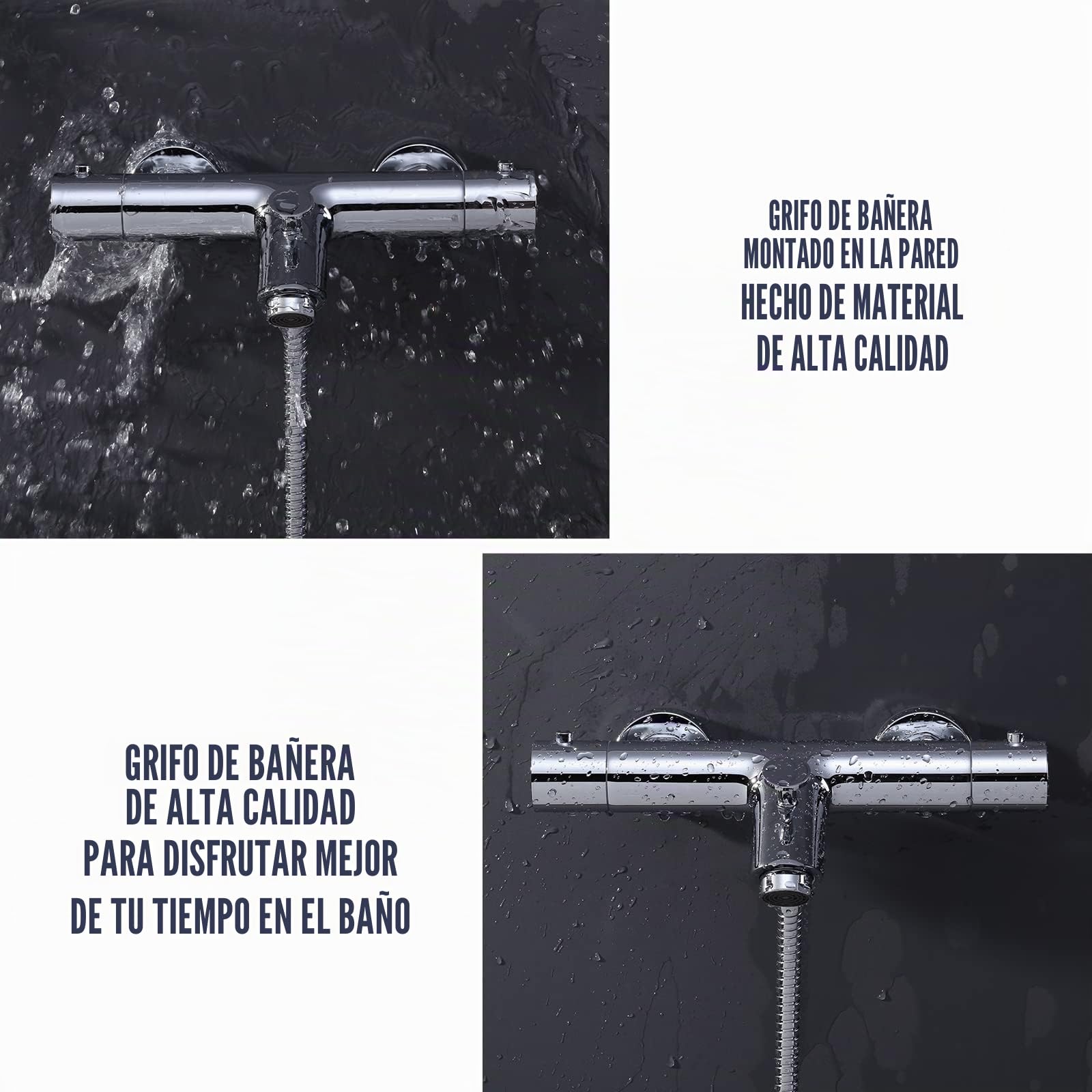 Grifo de bañera termostático, grifo de bañera de cobre 38℃ antiquemaduras mezclador bañera con ahorro de agua M24 Perlator para bañera