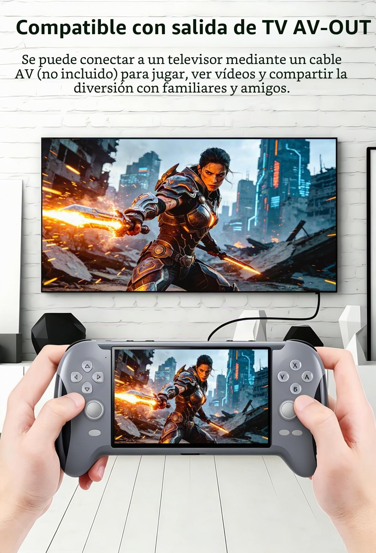 Consola de juegos portátil con gamepad de 4,3 pulgadas, 4800 juegos retro, múltiples emuladores, función de guardado de juegos, portátil, para niños/amigos, entretenimiento en hogar/exterior
