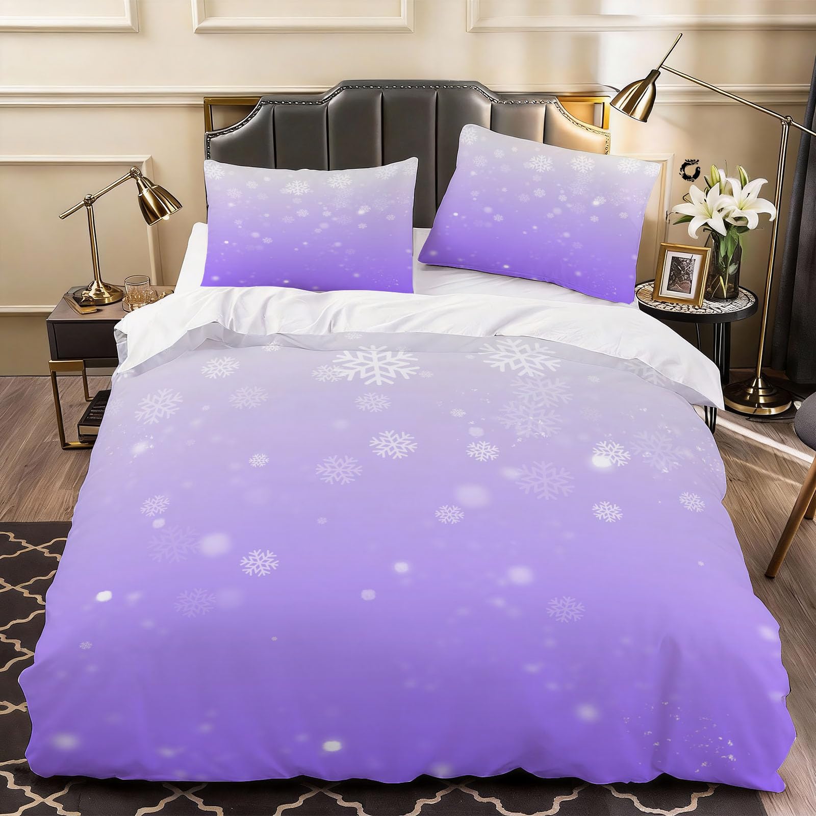 3D Snowflake Duvet Cover Cartoon Bedding Single Bed Set, Soft Microfiber Comforter Cover Printed with Zipper Closure Quilt Coverr 135x200 cm and 2 Pillowcases