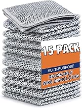 Scotch Brite Dish Cloth (15 Pack) Non-Scratch Dish Wash Cloth, Steel Wire, Wire Dishwashing Rags Stainless Steel Scrubber Non-Scratch Wire Dishcloth for Washing Dishes Sinks Counters