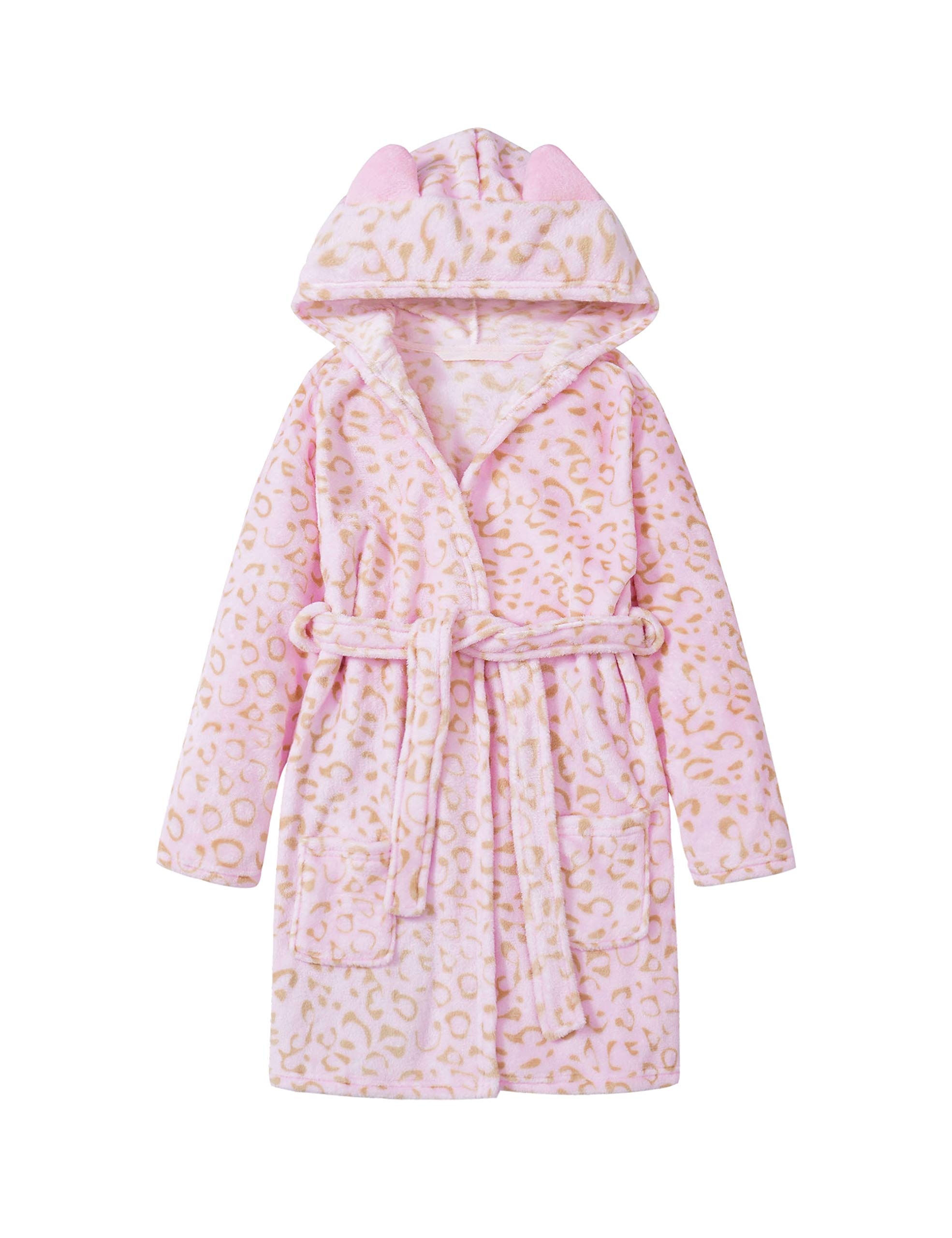 Topgal Girls Leopard Cat Robe, Hooded Bathrobe for Kids, Size 4T-18