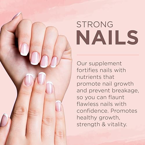 Miniatura 9 de Vitaminas para la piel y las uñas  5000 mcg de biotina con vitamina C, E, colágeno, ácido hialurónico, argán y aceite de coco  Delicioso crecimiento