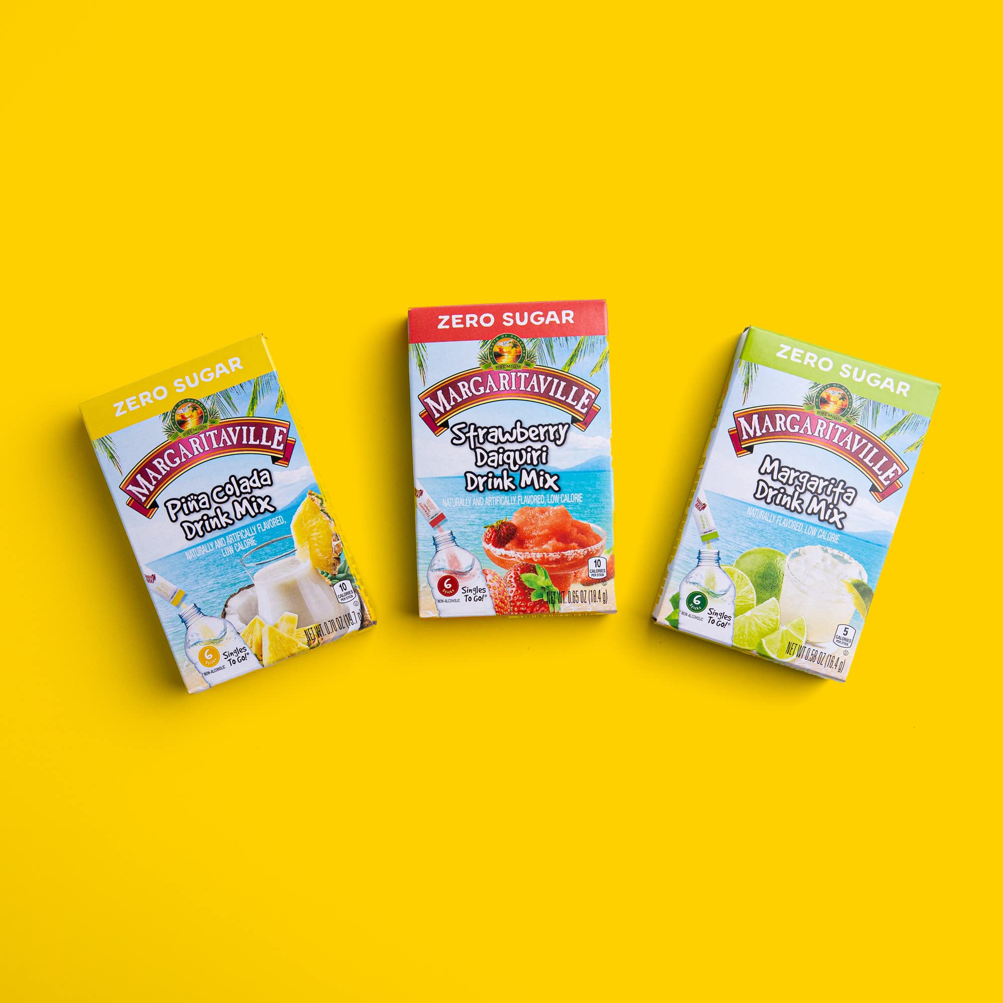 Margaritaville Singles to Go Drink Mix Ultimate Summer Variety Pack, 1 Strawberry Daiquiri, 1 Pina Colada, 1 Margarita, 1 CT (Pack of 2)