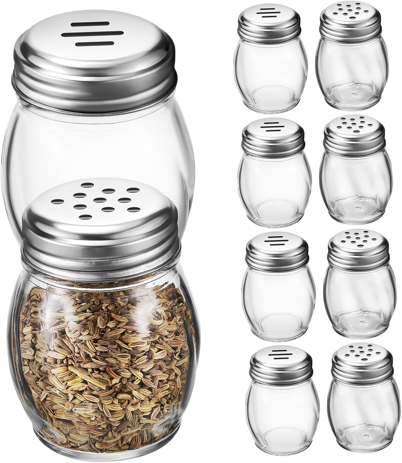 PRETYZOOM 10pcs Glass Spice Jars for Seasonings for Home Kitchen Outdoor Camping and Barbecues Includes Lids and Three-strip Lids for Storing Salt Pepper
