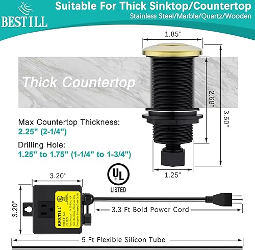 Miniatura 5 de BESTILL Kit de interruptor de aire de eliminación de basura, certificado UL (E530042), interruptor de encendidoapagado superior del fregadero para