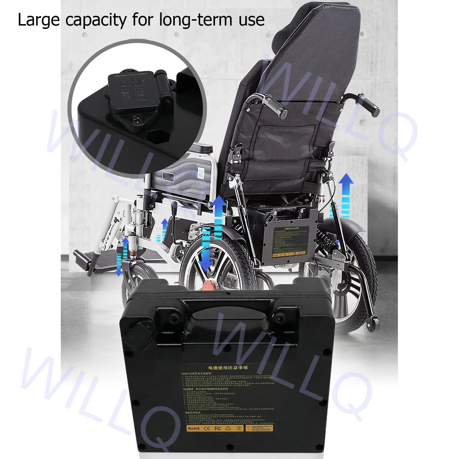 Batería de Litio Batería para Silla de Ruedas eléctrica 24V 20Ah 25Ah 30Ah 35Ah 40Ah Batería Recargable de Iones de Litio para Motor de Silla de Ruedas eléctrica 100W 500W 150W,24v30ah