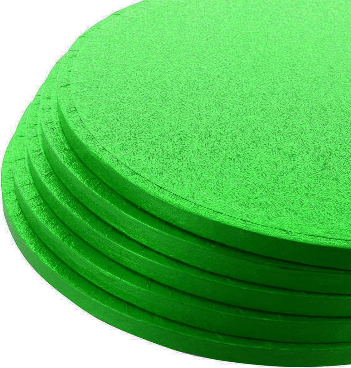 LARRYROO Pack of 5 Round Cake Drums 13mm Thick Boards Colourful Foil Covered (Green, 10 Inches)