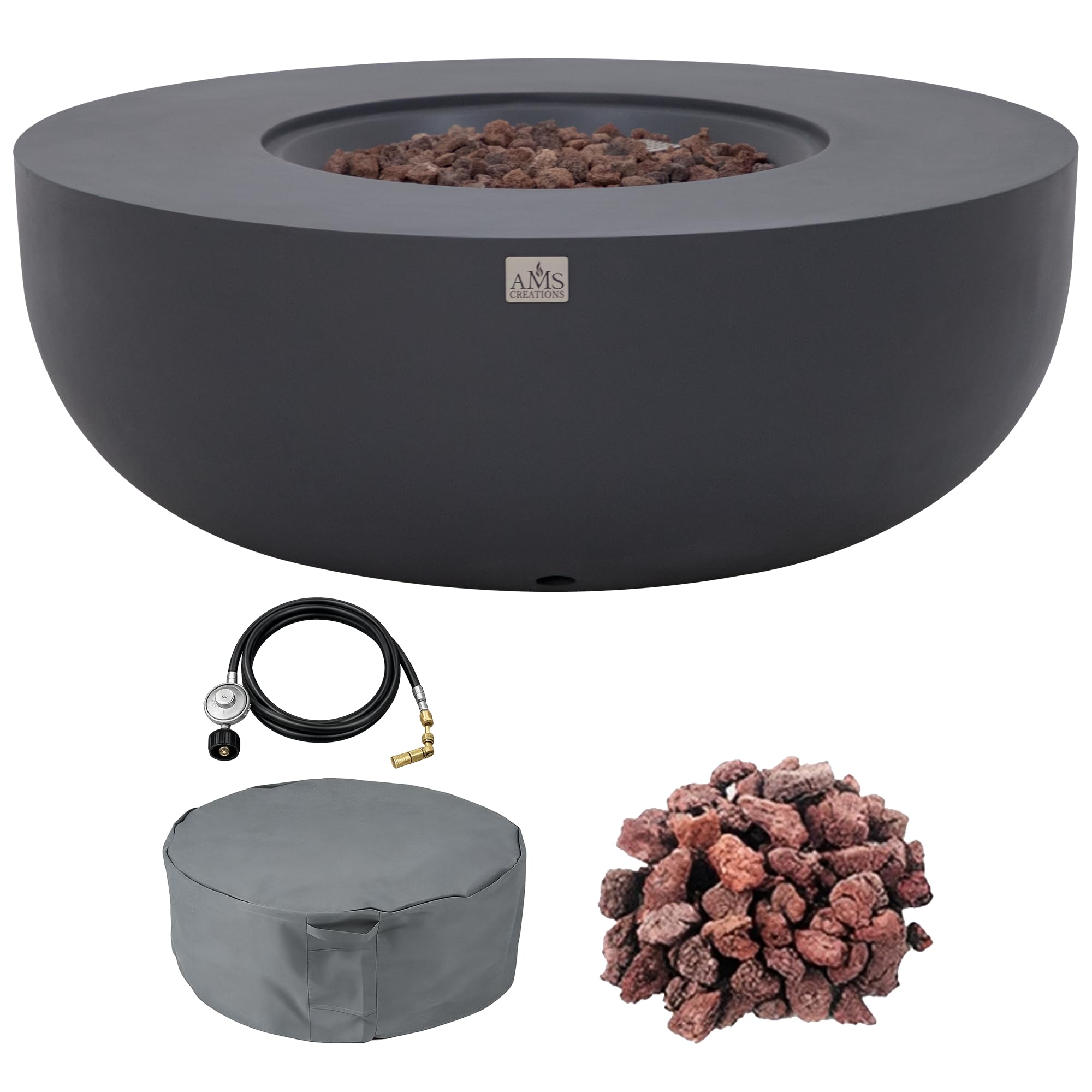 AMS 44" Round Concrete Propane Gas Fire Pit Bowl Table (Dark Gray)