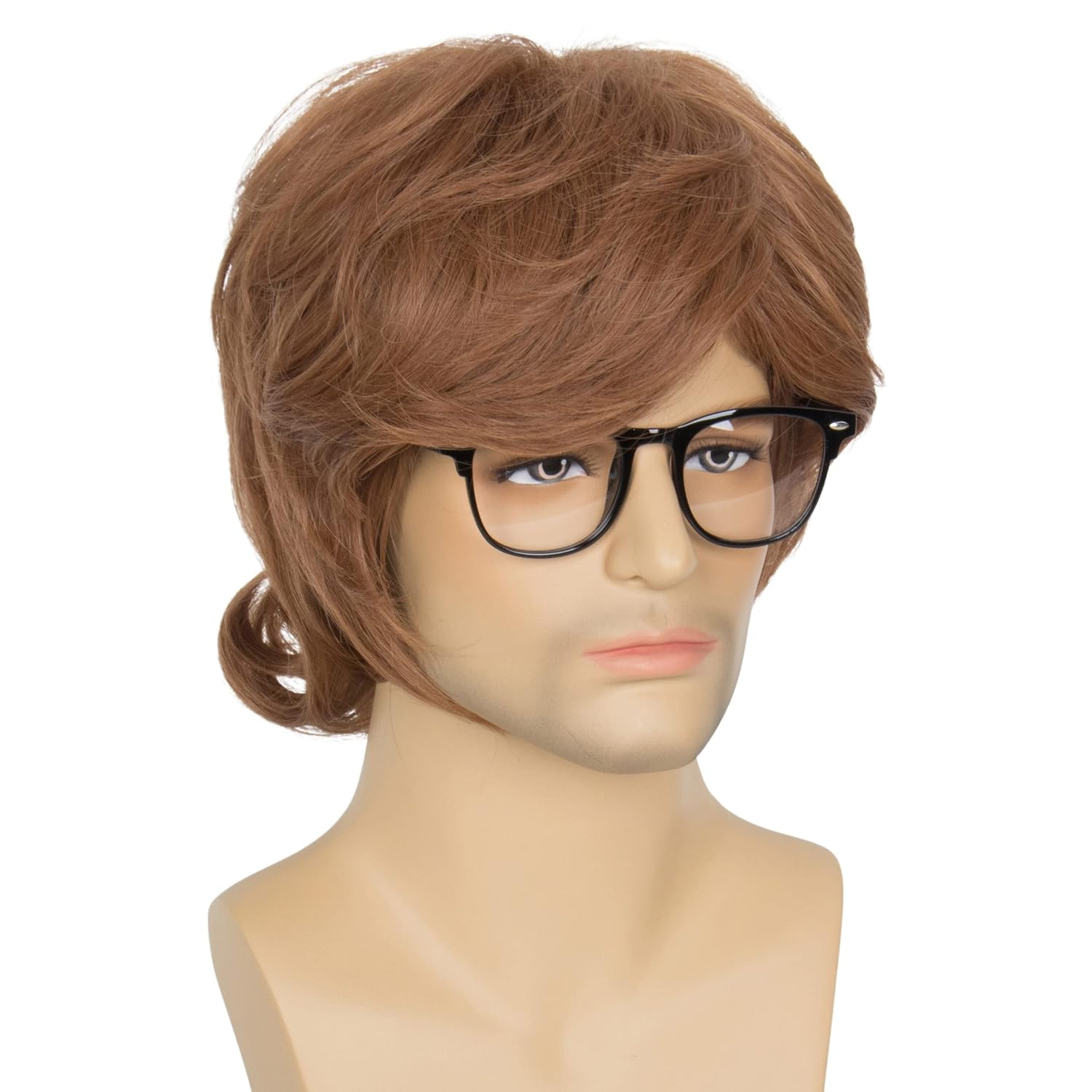 Miss U Hair Mens Short Brown Wig with Glasses Male Cosplay Halloween Party Costume Wig