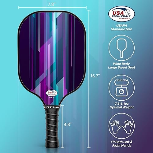 Miniatura 7 de Paletas de pickleball - Juego de 2 palas de pickleball de fibra de vidrio, raquetas de pickleball aprobadas por USAPA, paquete de 2 con 4 bolas de